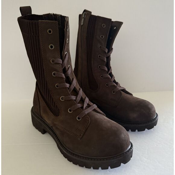NWOB Bueno Stella Brown Nubuck Combat Boots Calf High Fleece Lined Comfort Sz 36 - Picture 2 of 9